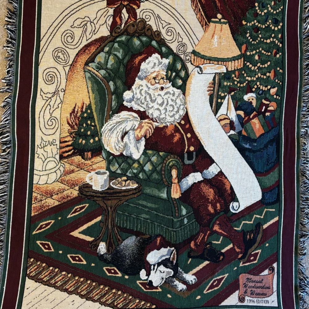 1996 vintage holiday tapestry throw, Manual Woodworkers and Weavers